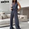 Women's Fashion Summer Spring Solid Color Print Sleeveless V-Neck Trousers Pants Suits