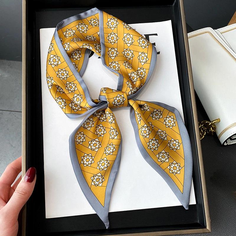 Модный принт шарф с лентой для волос, женский шейный галстук, сумка, шарфы, атласные шелковые узкие платки, женские платки с цветочными полосами, новинка 2022 года