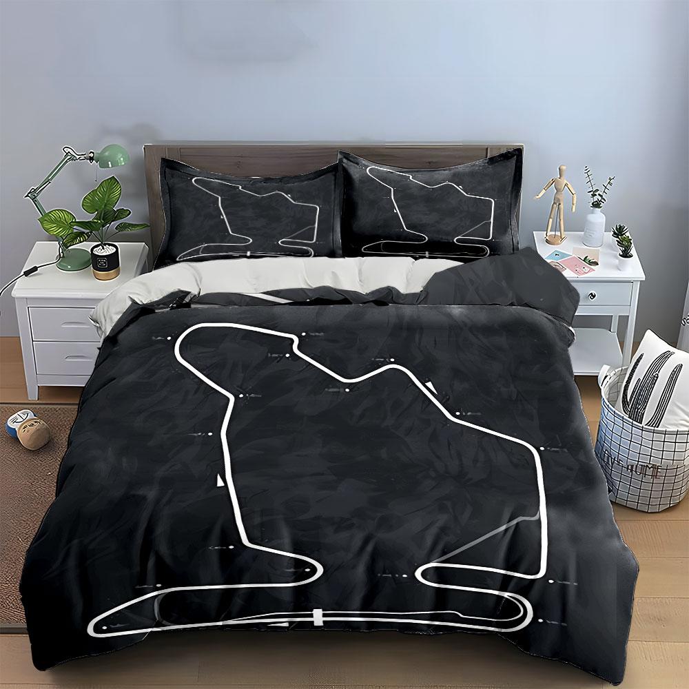 Racing Track Outline Pattern Bedding Duvet Cover Set Duvet Cover Pillowcases (1*Duvet Cover 2*Pillowcases, without duvet insert)