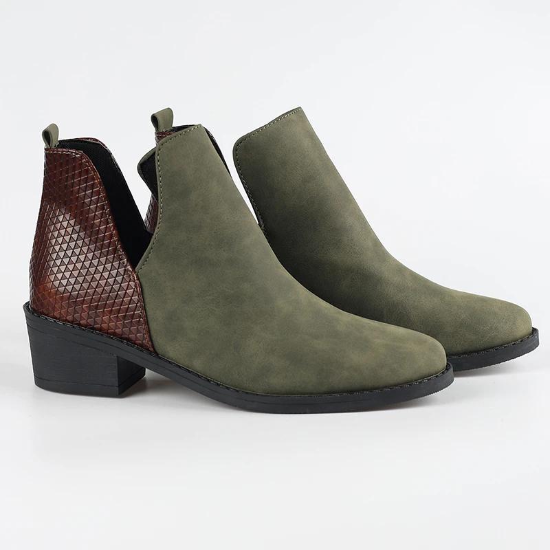 Женские осенние ботильоны на низком каблуке, удобные, однотонные, повседневные, на молнии, однотонные, женские короткие ботинки, большие, новинка 2025 года