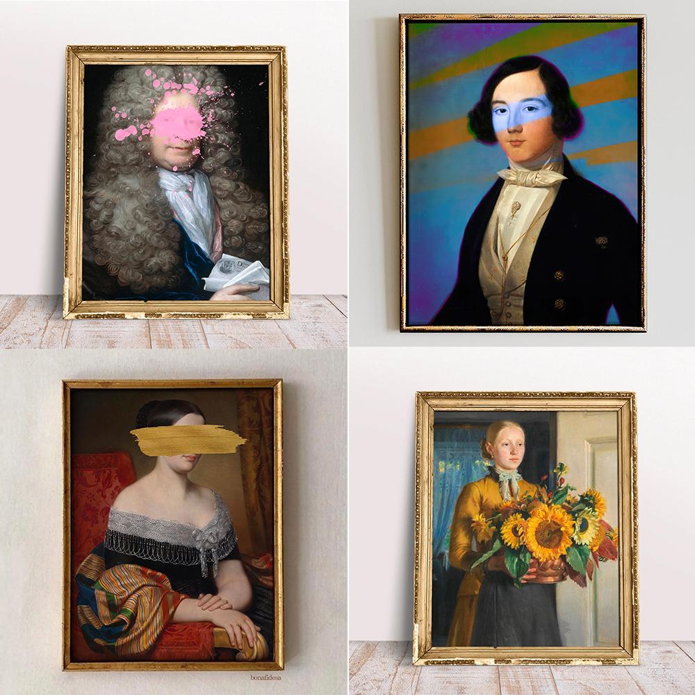 Vintage Altered Art Poster Funny Bathroom Art Poster Renaissance Vintage Baroque Canvas Painting Pink Rococo Art Prints Decor