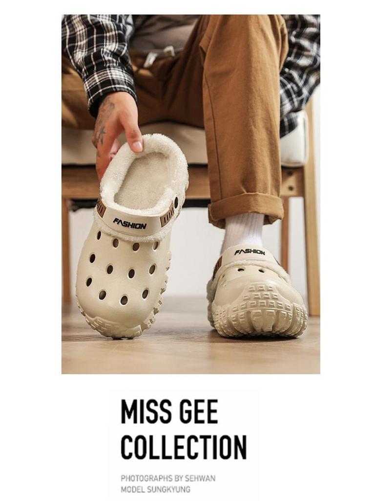 Мужские зимние тапочки с закрытым носком на флисовой подкладке: Плотный, теплый и удобный для использования на открытом воздухе