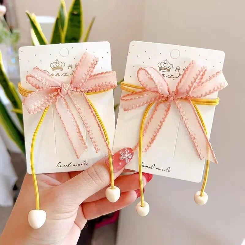 2 шт. милая детская резинка с милым бантом эластичное кольцо для волос для девочек принцесса Kawaii резинка для волос головные уборы детские аксессуары для волос