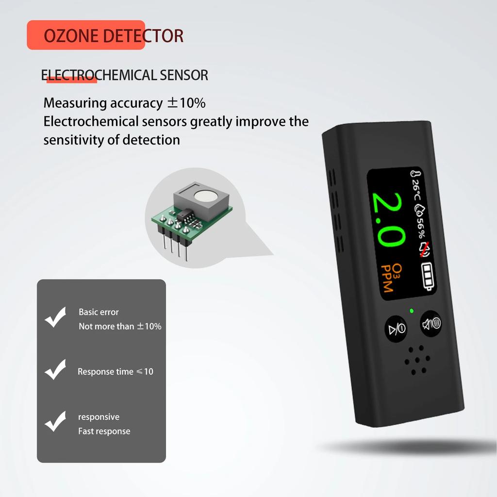 Портативный газоанализатор озона 3-в-1 O3 / Температура / Влажность Тестер качества воздуха Бытовой монитор газа O3 Зарядка от USB