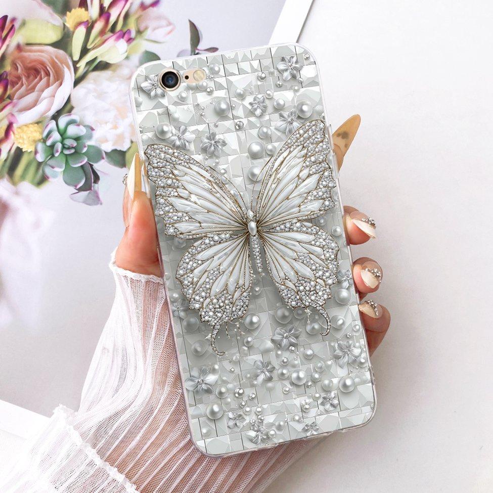 Transparent Casing For iPhone 6s Phone Case For iPhone 6 Cover Luxury Fashion Butterfly Funny Cute Painted