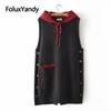 Casual Hooded Knitted Vests Plus Size Women Spring Autumn Outerwear Pockets Loose Sleeveless Vest