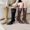 2025 autumn and winter new pointed thin heel high heel temperament French fashion splicing suede sexy beautiful women boots