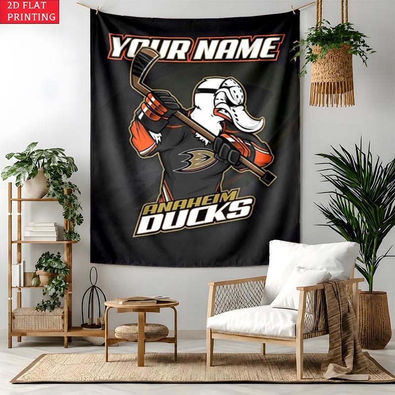 Anaheim Ducks Custom Name Tapestry Personalized Wall Art Hanging Bohemian Home Decor for Bedroom Dorm Living Room