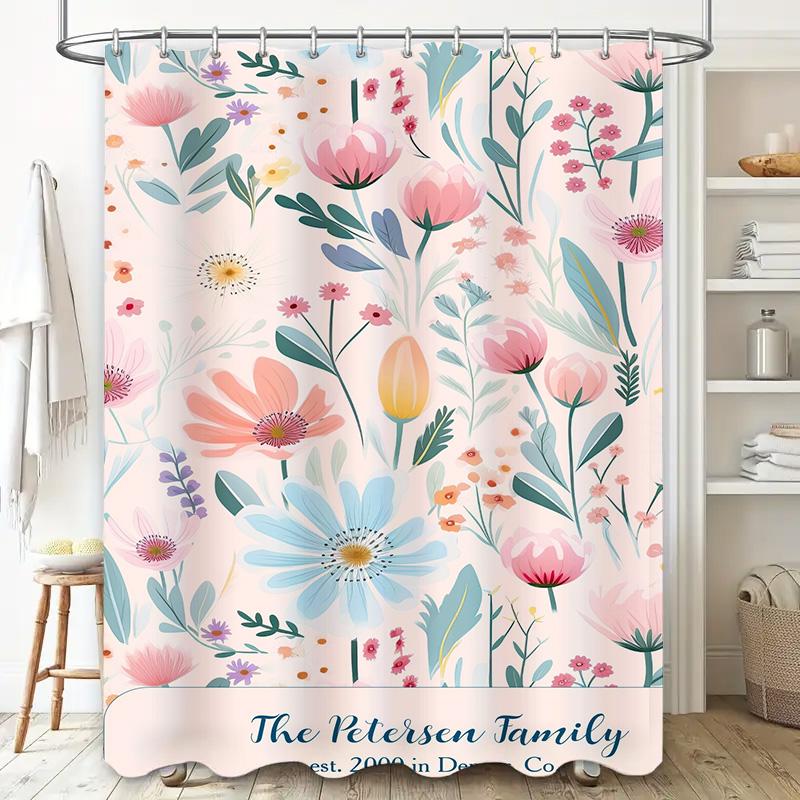 Bathroom Decor Personalized Shower Curtains for Families, Beautiful Floral Print In Pink Blue Colors – Modern Bathroom Accessori