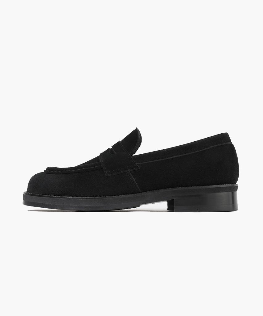 Firenze Atelier Curveline Square Toe Suede Penny Loafers 4060-Qs [Black]
