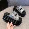 Fashion 8CM Chunky Platform Canvas Sandals Women Thick Bottom Wedges Slippers Female New Summer Non Slip Beach Shoes Woman Buckle Slides