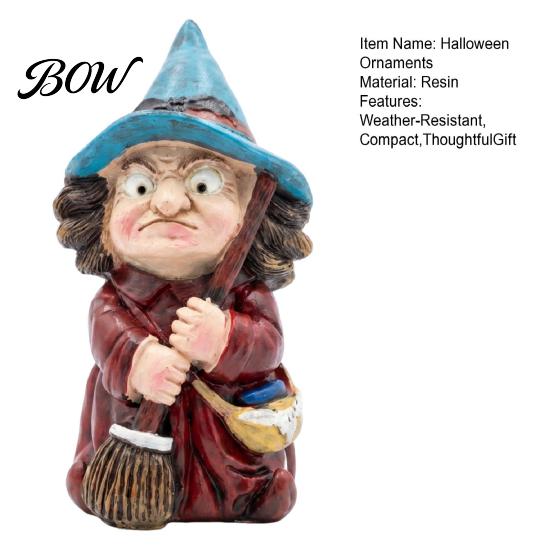 Small Halloween Figurine Witch on Broomstick Resin Figurine, Gnome Statue with Wizard Hat, For Shelf Vintage Spooky Decor for Desk Table, Gift Lovers