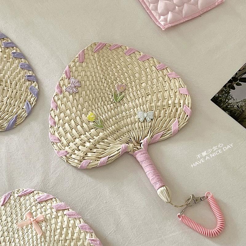 Colorful Hand-Woven Palm Leaf Fan, Portable Old-Fashioned Fan, Summer Creative Cute Banana Leaf Fan, Photo Prop, Dopamine
