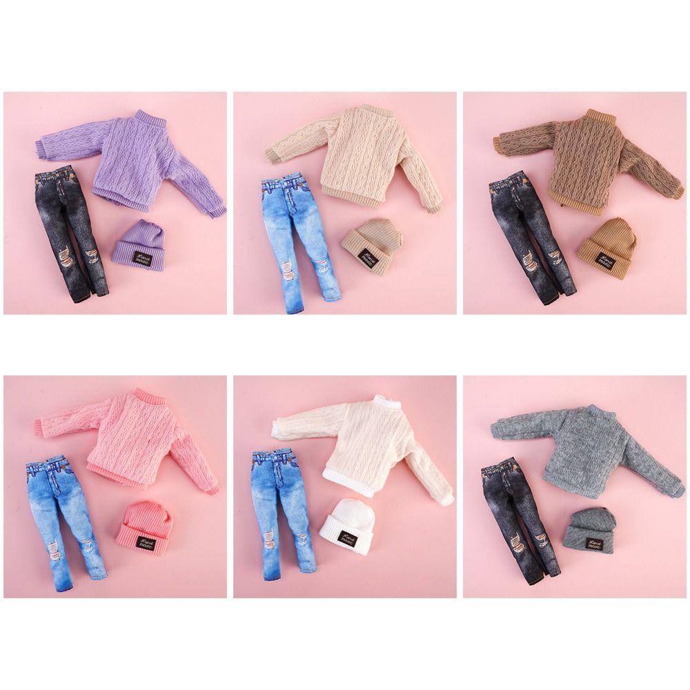 1 Set Fashion DIY Kids Gift Toy Casual Wear Hats Dolls Pants Girl Clothes Winter Wear Sweaters