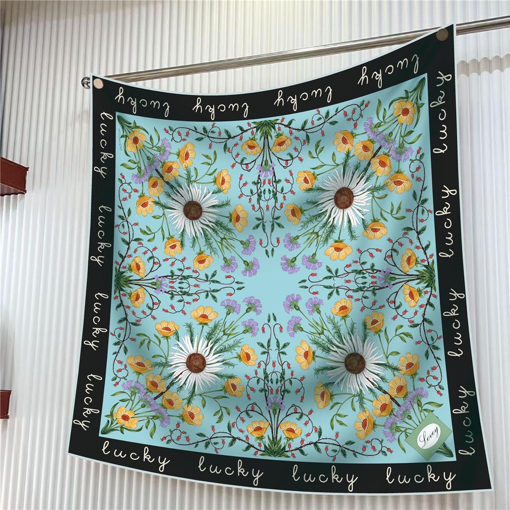 90cm Korean-Style High-Quality Twill Silk Chain Print Ladies' Decorative Shawl