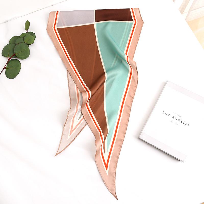Sunscreen Scarf for Women's Spring and Autumn New Style Simulated Silk Literary Geometric Color-blocking Diamond Small Silk Scarf Scarf Scarf