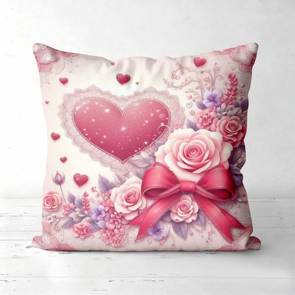 Pink Heart Rose Pillow Set For Valentine's Day Polyester pillowcase, sofa decorative cushion cov Headboard Pillow