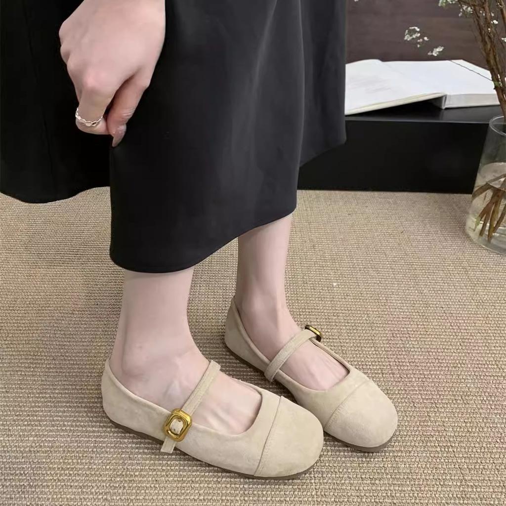 Light Mouth Red Single Shoes Female Spring and Autumn New French Retro Gentle Fairy Suede Mary Jane Shoes Flat Beanie Shoes