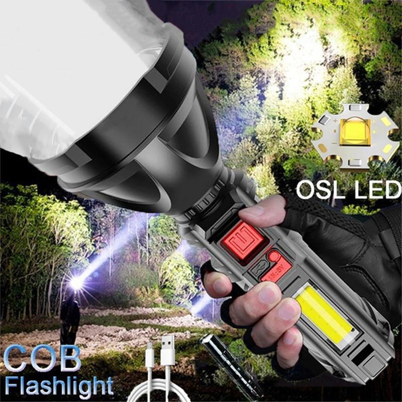 NEW Brightness OSL + COB Led Flashlight Powerful  Spotlight Lighting Torch USB Rechargeable Waterproof Lantern Lamp Camping Hiking Fishing AVE