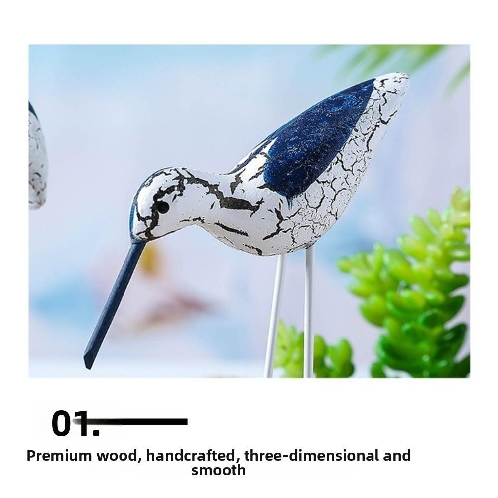 3pcs Blue White Color Seagull Figurine Wood Wooden Seabird Figurine Home Decoration