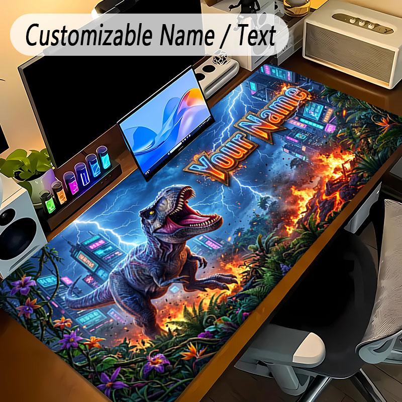 Dinosaur Theme Personalized Mouse Pad Custom Name Text Non Slip Desk Pad For Laptop Office Desktop