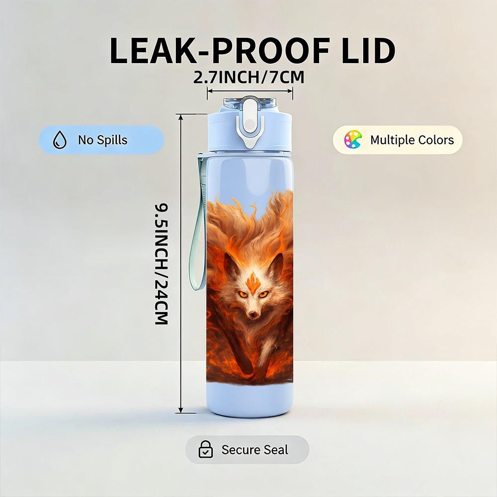1PC Furry Orange Fox Head Portrait Print 750ml Color Plastic Sports Water Bottle Leakproof Flip Straw Lid Suitable for Sports Office Home Use