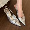 Spice Girl Tiancai! Premium Silver Pointed Stilettos Women's Spring and Summer Light Mouth Empty Sandals