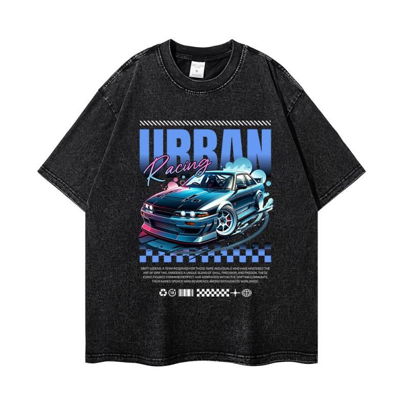 Vintage Racing Culture T-Shirt Men Women Oversized Loose Fit Washed Distressed Cotton Short Sleeve Tee