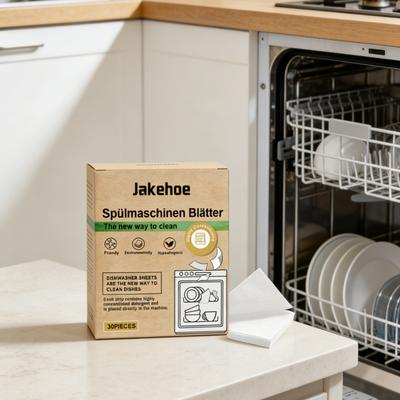 Jakehoe Концентрированные листы для посудомоечной машины Мощное очищение Удаляют жир Экологически чистый Гипоаллергенное средство для посудомоечной машины 30 штук