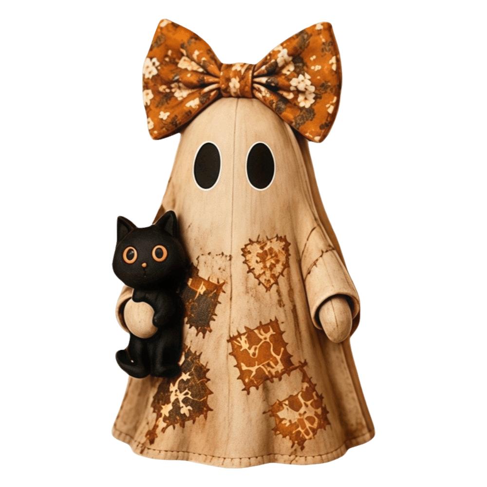 Double-Sided Printed Wooden Ornament Handmade Ghost Figurine Tabletop Ornament Halloween