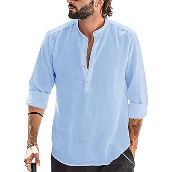 Tee Shirt Stand Collar Long Sleeve Solid Color Casual Fashion Men T-shirt for Shopping