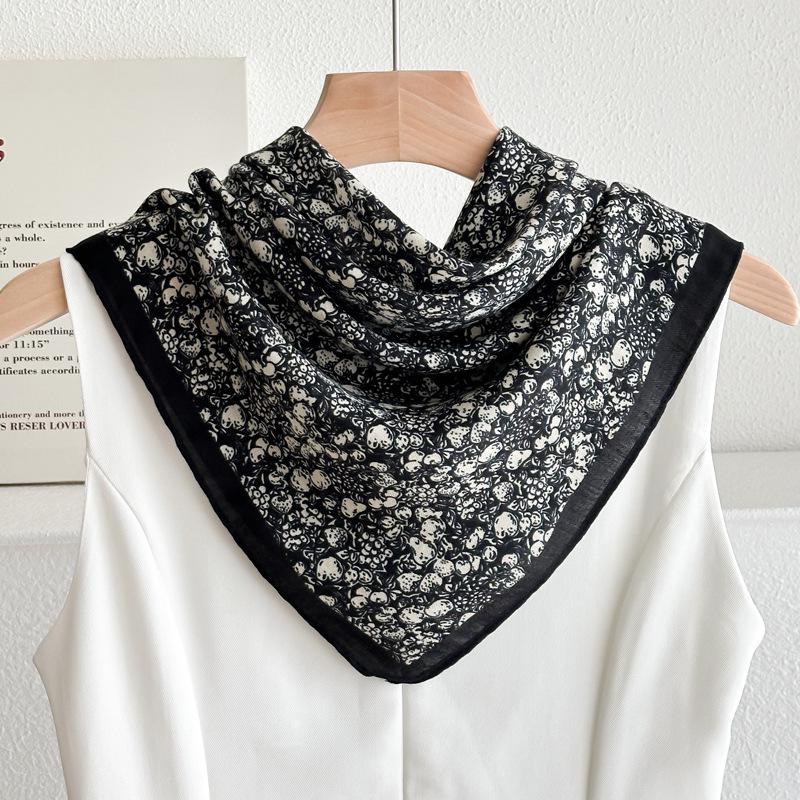 Women's French Red Cotton Silk Blend Scarf – 70CM Neck and Headscarf, Spring/Autumn Fashion Accessory