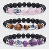 Women's Amethyst Pyramid & Hand of Fatima Bracelet with Devil's Eye & Agate Tiger Stone
