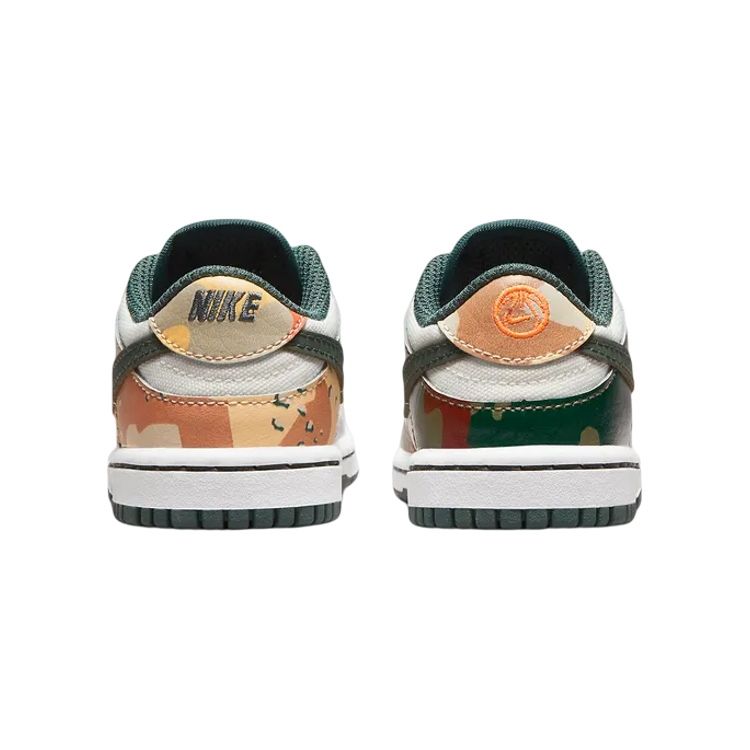 Nike Детские кроссовки Dunk Low SE TD Sail Multi-Camo Multi-Color Vintage-Green Total-Orange DB1902-100