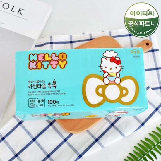 Hello Kitty Recycled Kitchen Towel Pulp 3-ply 100 Sheets, 100 Sheets, 20 Pieces, a Popular Character In Korea