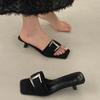 Summer Fashion Square Toe Slippers Women Buckle Strap Low Heels Beach Sandals Slide Party Shoes  Zapatos De Mujer