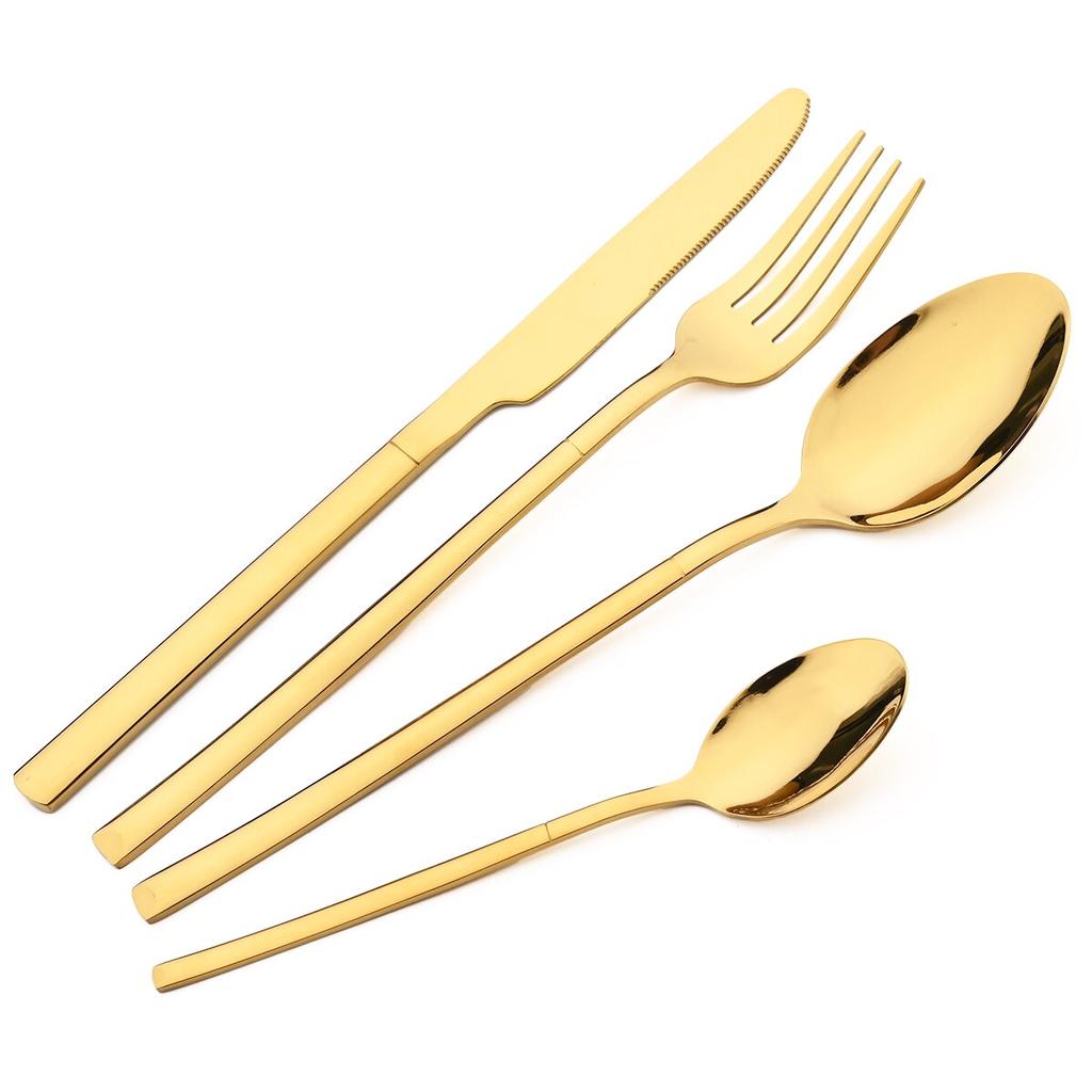 Western 24Pcs Black Gold Dinnerware Set Luxury Knives Fork Tea Spoon Cutlery Set Stainless Steel Flatware Tableware Kitchen Silverware
