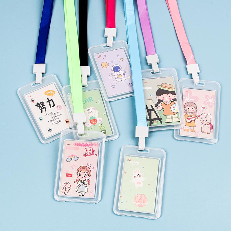 Student Cartoon Clear Badge Holder with Lanyard for ID or Bus Card