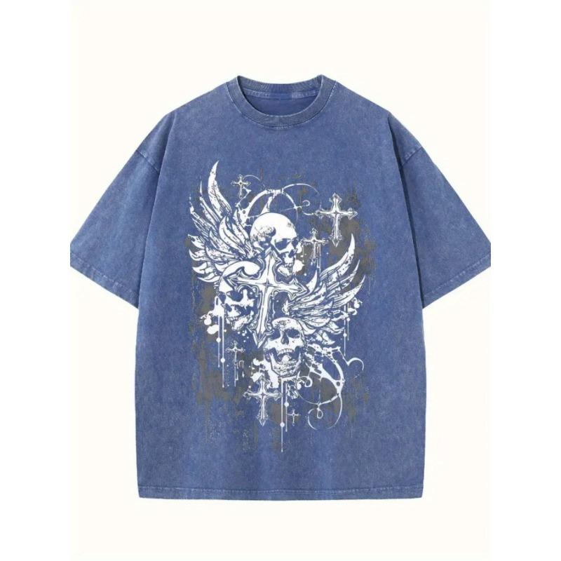 Dark Punk - Style Skulls And Wings, Cyber Punk Style. Daily Prize Claim. A Retro Trendy Crew Neck Short Sleeve Top