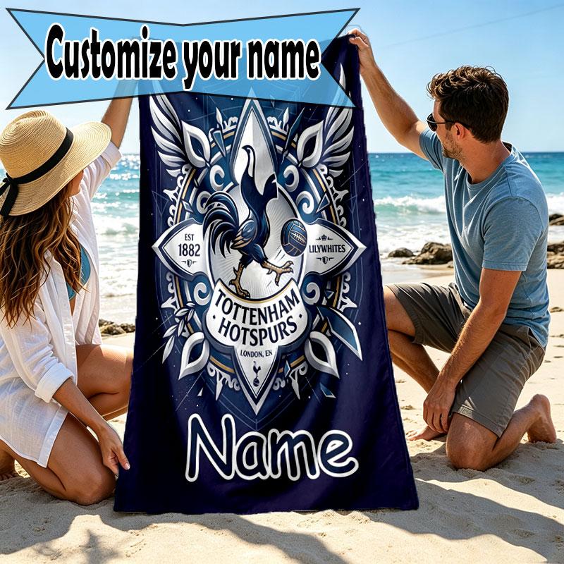 Custom Name Personalized Tottenham Hotspur Print Beach Towel, for Trip Camping Beach Party Home Decor, Birthday Gift for Family & Friends