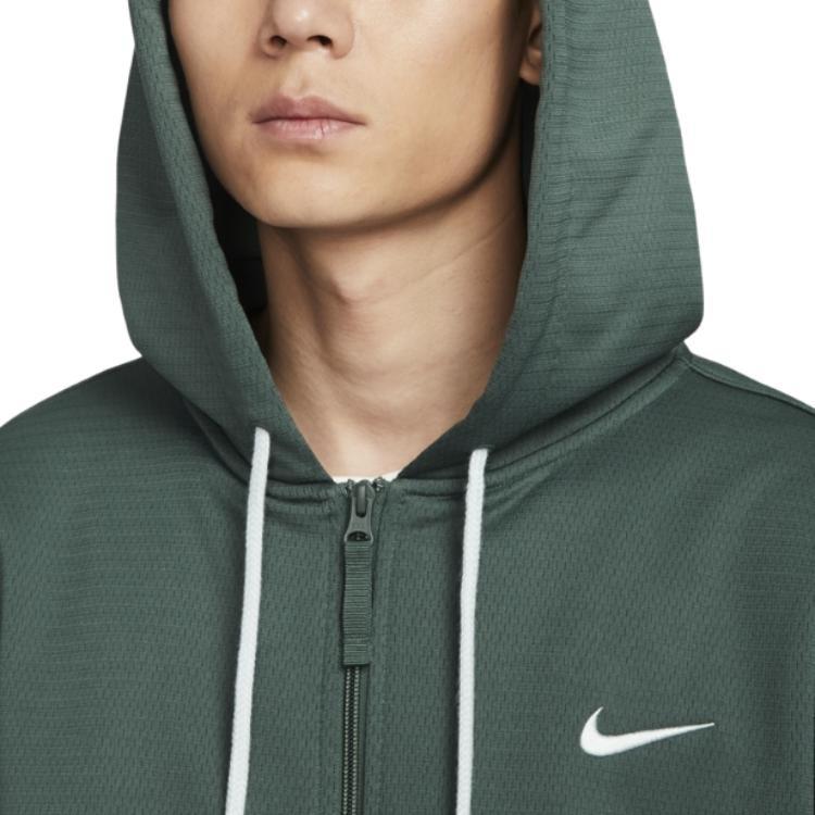 Nike Therma FIT Solid Color Hooded Zippers Thickened And Fleece Lined Casual Long Sleeved Sweatshirt Men's Green FB7116-338
