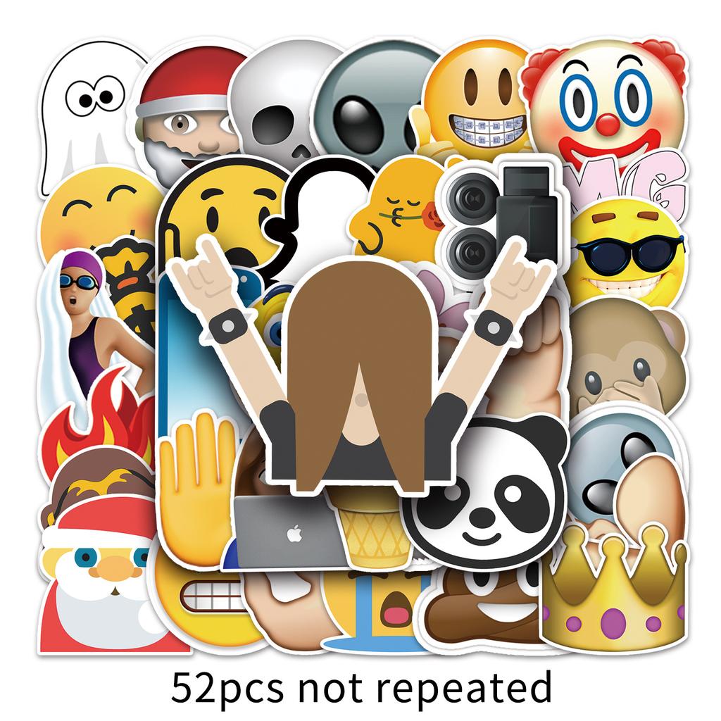 52 Cartoon Emojis Personalized Creative Decorative Suitcase Tablet Car Waterproof Self-adhesive Stickers