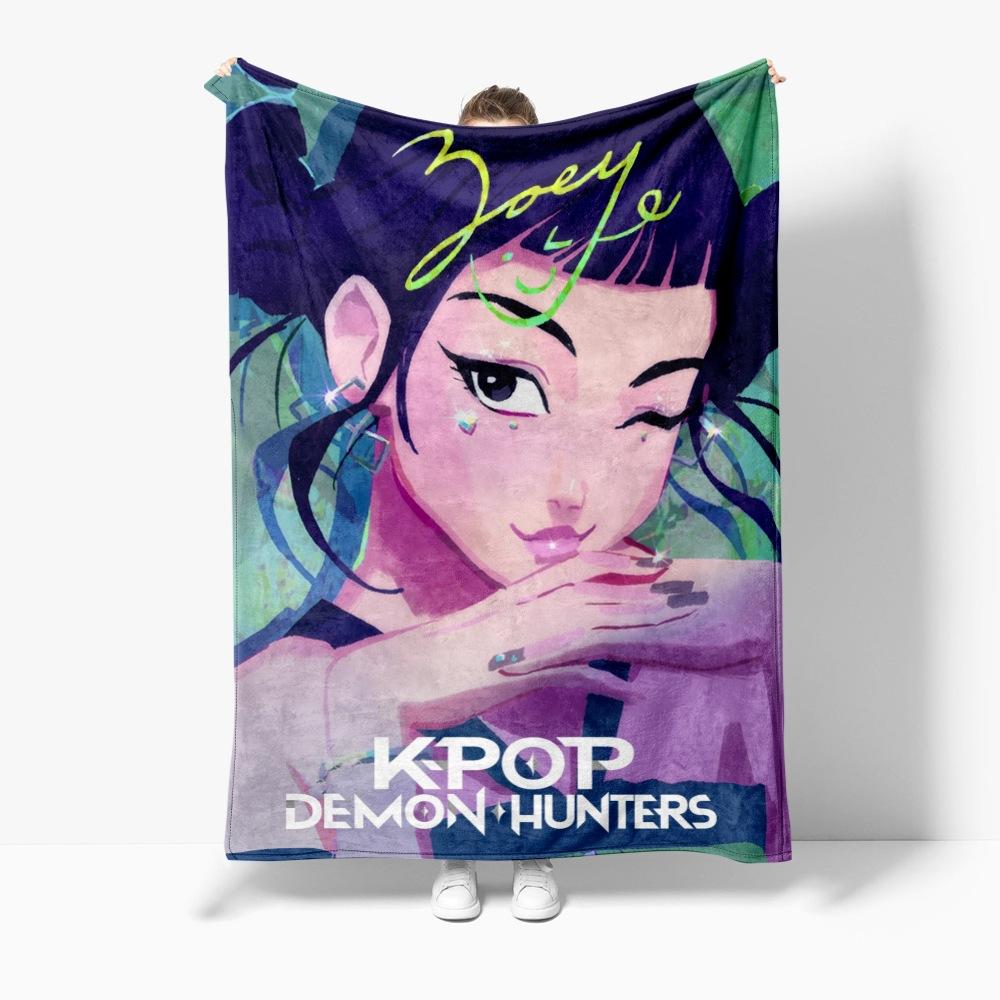 Cartoon K Pop Demon Hunters Flannel Blanket Cover Warmth Winter Blanket Multifunctional Decorative Universal Blankets