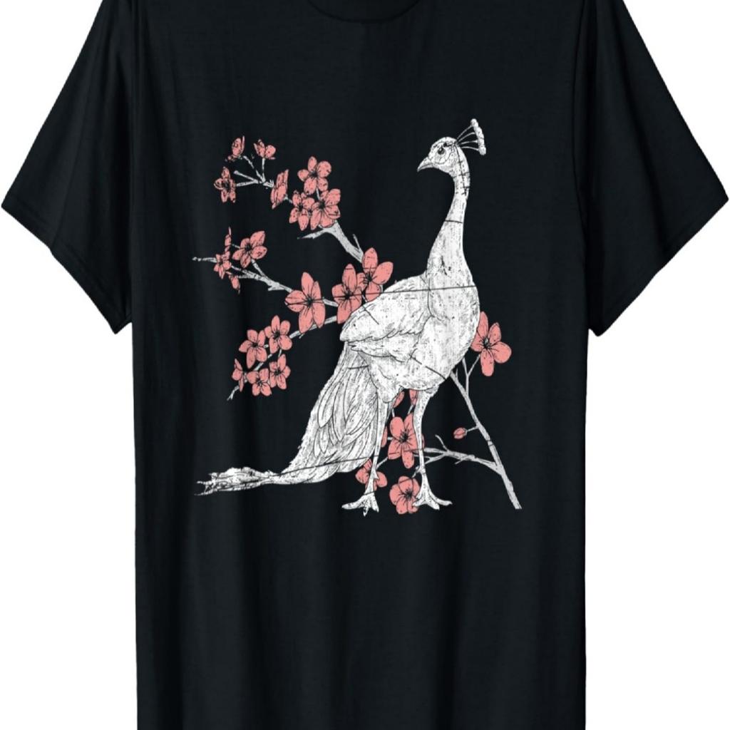 Decorative Bird Animal Lover Cherry Blossom India Peacock T-Shirt
