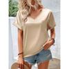 Женская мода новый V-образный вырез короткий рукав свободный повседневный топ