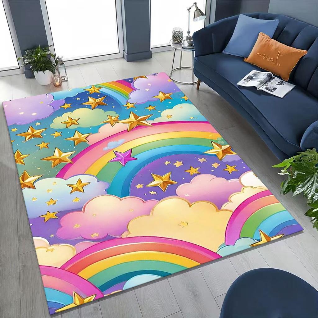 Colorful Rainbow Clouds Dream Sky Cartoon Rug for Bedroom Living Room Sofa Home Doormat Decor, Large Kid Play Non-slip Floor Mat
