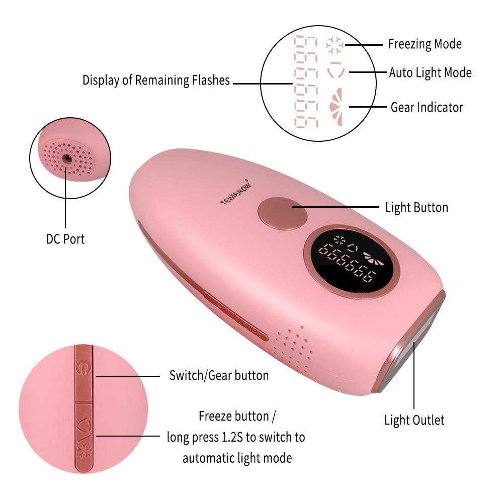 TEWIRROW Удаление волос IPL с системой окружающего охлаждения на 360 °. Перманентное средство для удаления волос, безболезненное домашнее использование, 999999 вспышек для лица, подмышек, ног, линии бикини.