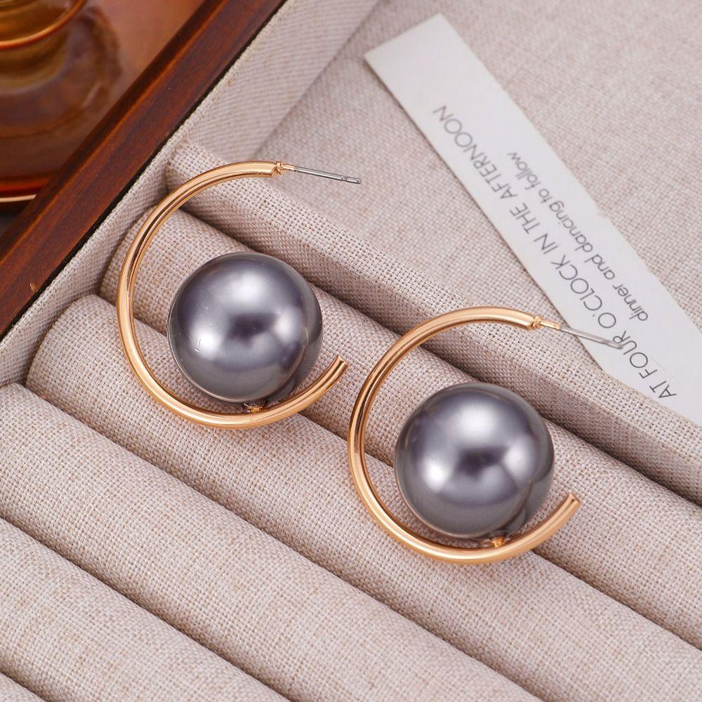 Exaggerated Geometric Charms Dangler Imitation Pearl+Iron Ear Studs Women Girls
