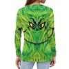 Women's Fashion Casual V-Neck Long Sleeve Decorative Button Christmas Print Top