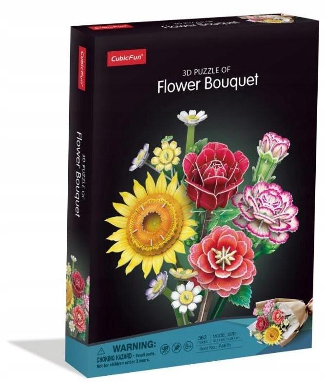 Puzzle 3d duży bukiet różnych kwiatów róża cubic fun 285 elementów p867h